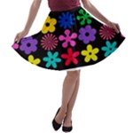 Colorful flowers on a black background pattern                                                            A-line Skirt