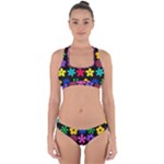 Colorful flowers on a black background pattern                                                           Cross Back Hipster Bikini Set