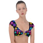 Colorful flowers on a black background pattern                                                          Cap Sleeve Ring Bikini Top