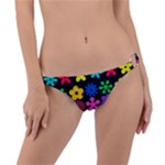 Colorful flowers on a black background pattern                                                            Ring Detail Bikini Bottom