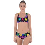 Colorful flowers on a black background pattern                                                             Criss Cross Bikini Set