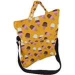 Ice cream on an orange background pattern                                                             Fold Over Handle Tote Bag