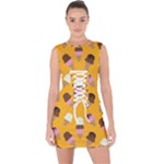 Ice cream on an orange background pattern                                                                Lace Up Front Bodycon Dress