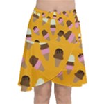 Ice cream on an orange background pattern                                                                Chiffon Wrap Front Skirt