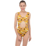 Ice cream on an orange background pattern                                                            Center Cut Out Swimsuit
