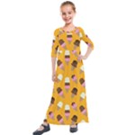 Ice cream on an orange background pattern                                                            Kids  Quarter Sleeve Maxi Dress