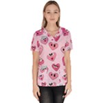 Emoji Heart Women s V-Neck Scrub Top