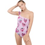 Emoji Heart Frilly One Shoulder Swimsuit