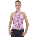 Emoji Heart Cross Neck Velour Top