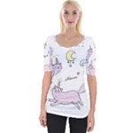  Cute unicorn cats Wide Neckline Tee