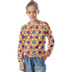 Wavey shapes pattern                               Kids  Long Sleeve Tee with Frill