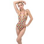 Wavey shapes pattern                                                              Plunging Cut Out Swimsuit