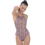 Hexagons and stars pattern                                                                Plunge Cut Halter Swimsuit