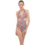 Hexagons and stars pattern                                                                Halter Front Plunge Swimsuit