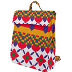 Red flowers and colorful squares                                                               Flap Top Backpack