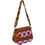 Red flowers and colorful squares                                                             Saddle Handbag