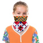 Red flowers and colorful squares                                                              Face Covering Bandana (Kids)