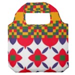 Red flowers and colorful squares                                        Premium Foldable Grocery Recycle Bag