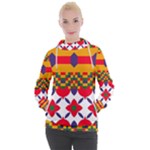 Red flowers and colorful squares                                                                Women s Hooded Pullover