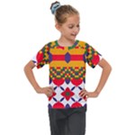 Red flowers and colorful squares                                                               Kids  Mesh Piece Tee
