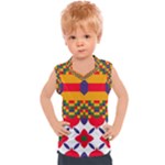 Red flowers and colorful squares                                                                Kids  Mesh Tank Top