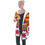 Red flowers and colorful squares                                                                 Longline Hooded Cardigan