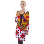Red flowers and colorful squares                                                                 Hooded Pocket Cardigan