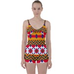 Red flowers and colorful squares                                                                 Tie Front Two Piece Tankini