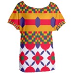 Red flowers and colorful squares                                                                Women s Oversized Tee