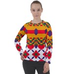 Red flowers and colorful squares        Women s Long Sleeve Raglan Tee