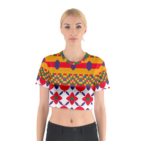 Red flowers and colorful squares                                                                  Cotton Crop Top from ZippyPress