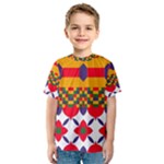 Red flowers and colorful squares                                                                  Kid s Sport Mesh Tee