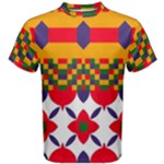Red flowers and colorful squares                                                                  Men s Cotton Tee
