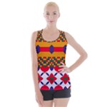Red flowers and colorful squares                                                                 Criss cross Back Tank Top