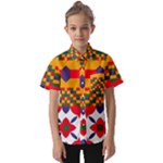 Red flowers and colorful squares                 Kids  Short Sleeve Shirt