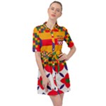 Red flowers and colorful squares                                                                     Belted Shirt Dress