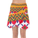 Red flowers and colorful squares                                                                     Wrap Front Skirt