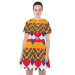 Red flowers and colorful squares                                                                    Sailor Dress