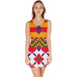 Red flowers and colorful squares                                                                  Bodycon Dress
