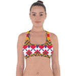 Red flowers and colorful squares                                                                 Cross Back Hipster Bikini Top