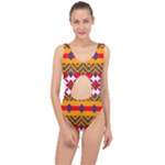 Red flowers and colorful squares                                                                 Center Cut Out Swimsuit