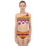 Red flowers and colorful squares                                                                Spliced Up Swimsuit