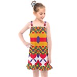 Red flowers and colorful squares                                                               Kids  Overall Dress