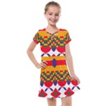 Red flowers and colorful squares                                                                Kids  Cross Web Dress