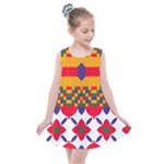 Red flowers and colorful squares                                                               Kids  Summer Dress