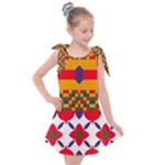 Red flowers and colorful squares                                                              Kids  Tie Up Tunic Dress