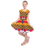 Red flowers and colorful squares                                                                      Kids  Short Sleeve Dress