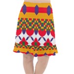 Red flowers and colorful squares                                                                     Fishtail Chiffon Skirt