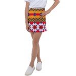 Red flowers and colorful squares                                                                     Kids  Tennis Skirt