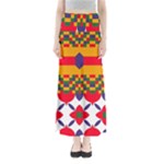 Red flowers and colorful squares                                                                  Women s Maxi Skirt